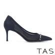 【TAS】異材質拼接金屬鍊尖頭高跟鞋(黑色)