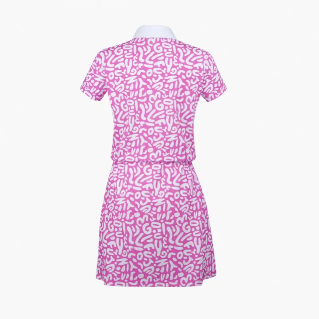 【PING】女款抽象字短袖收腰連身洋裝-粉紅(吸濕排汗/抗UV/GOLF/連身裙/高爾夫球衫/RA23125-16)