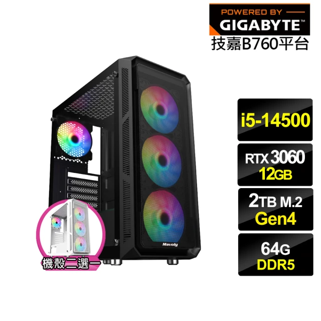 技嘉平台 i5十四核GeForce RTX 3060{回歸者GI24D}電競電腦(i5-14500/B760/64G/2TB)