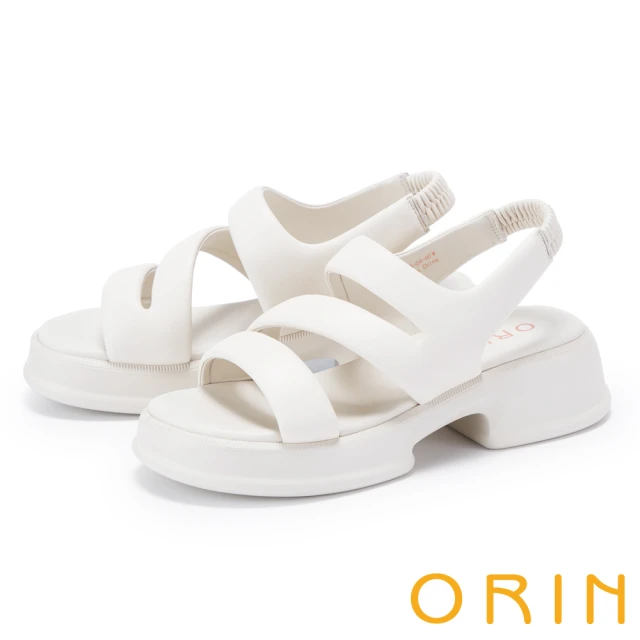ORIN 寬版雙帶釦牛皮平底涼鞋(白色) 推薦