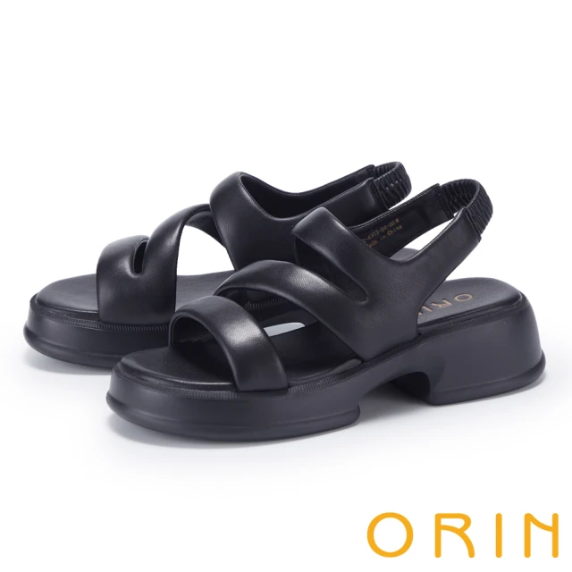 ORIN 舒適膨膨羊皮厚底涼鞋(黑色)