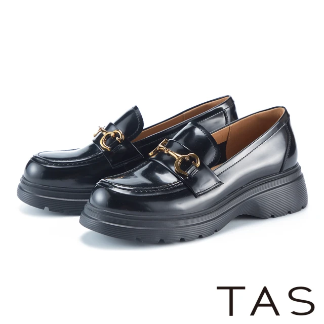 TAS 真皮C型飾釦紳士厚底樂福鞋(米色)好評推薦