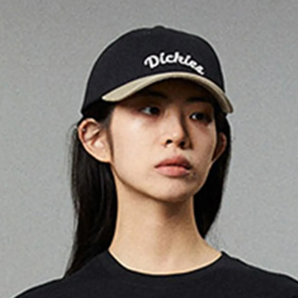 【Dickies】男女款黑色撞色純棉品牌刺繡Logo棒球帽｜DK013030BLK