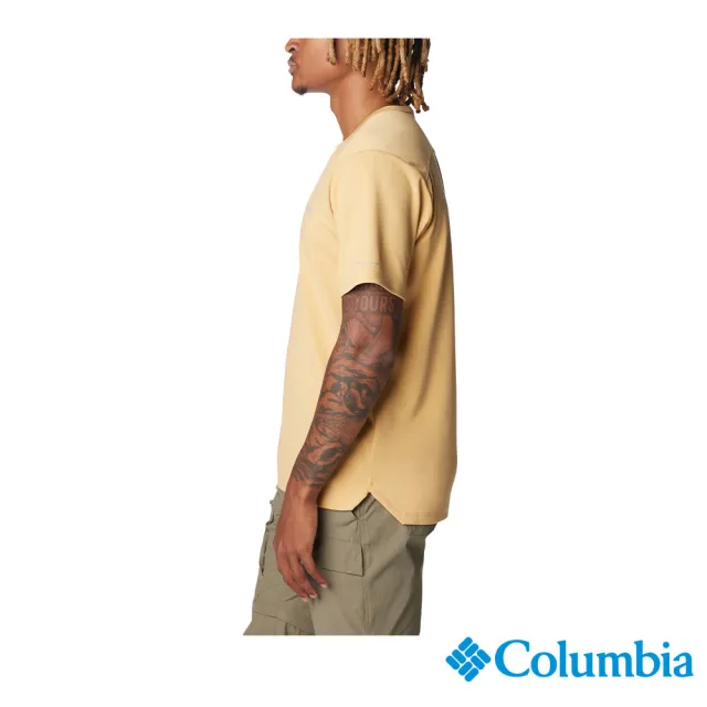 【Columbia 哥倫比亞 官方旗艦】男款-Black Mesa™涼感快排短袖上衣-黃色(UAO14400YL/IS  明星商品)