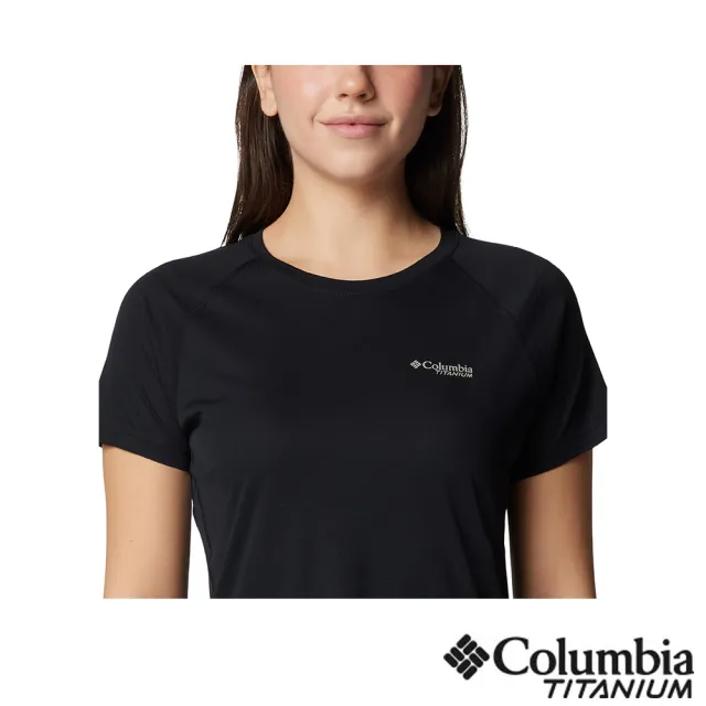 【Columbia 哥倫比亞 官方旗艦】女款-鈦Cirque River™酷涼快排短袖上衣-黑色(UAR02470BK/IS)