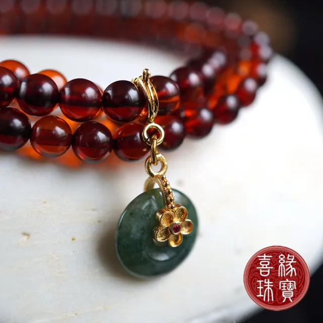 【喜緣玉品】天然琥珀玉石三圈手珠(血珀)