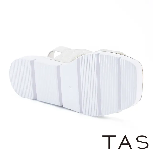【TAS】水鑽飾釦菱格縫線真皮厚底涼鞋(米白)