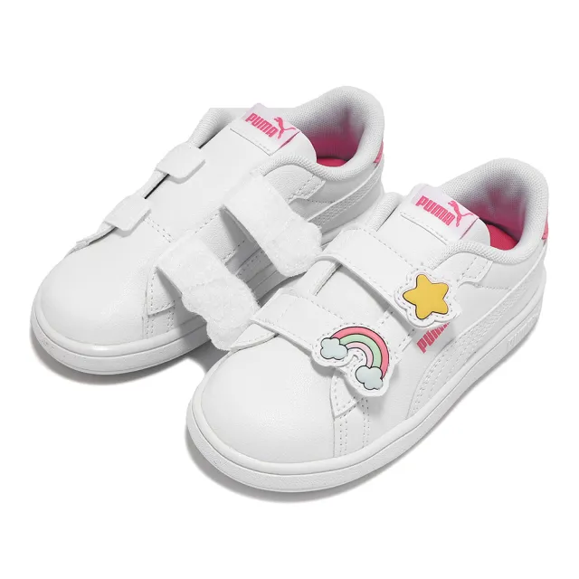 【PUMA】學步鞋 Smash 3.0 Badges V Inf 小童 白 粉紅 童鞋 魔鬼氈 彩虹 星星(397287-01)