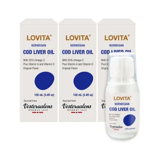 【Lovita 愛維他】挪威液體鱈魚肝油*3瓶 共300mL(DHA EPA Omega-3 Vesteraalens)