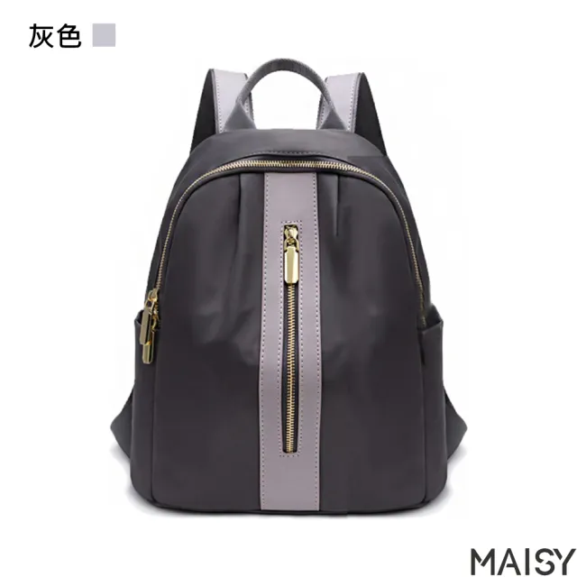 【MAISY】韓版簡約拼色設計牛津布旅遊背包(現+預 黑色／卡其色／棕色／灰色)