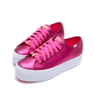 【Keds】★雙11★BARBIE TRIPLE UP 芭比聯名經典粉色厚底皮革休閒鞋(9241W133609)