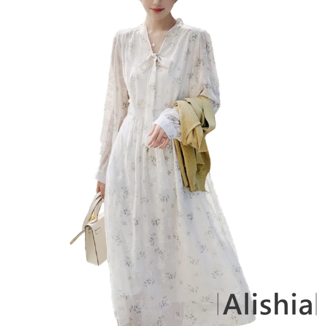 Alishia 韓系小碎花氣質蝴蝶結仙女法式連衣裙 S-L(現+預 白色)