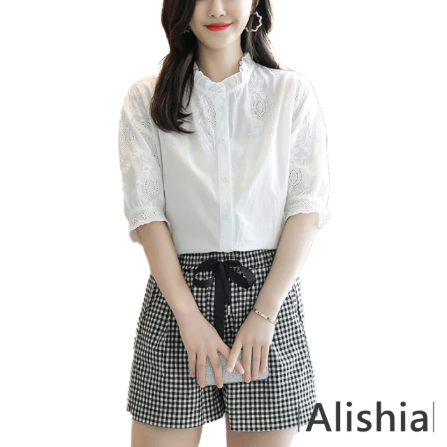 Alishia 氣質淑女繡花輕薄純棉寬鬆襯衫 S-3XL(現+預 白色)