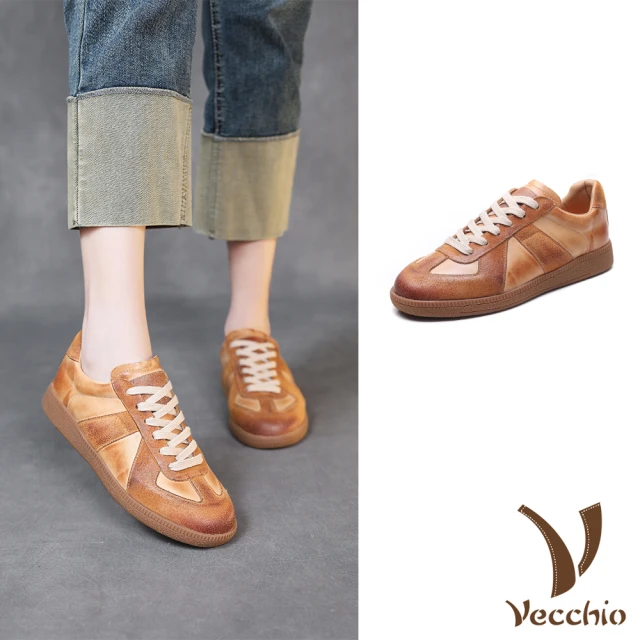 Vecchio 真皮運動鞋 牛皮運動鞋/真皮頭層牛皮手工擦色復古時尚阿甘鞋 運動鞋(棕)