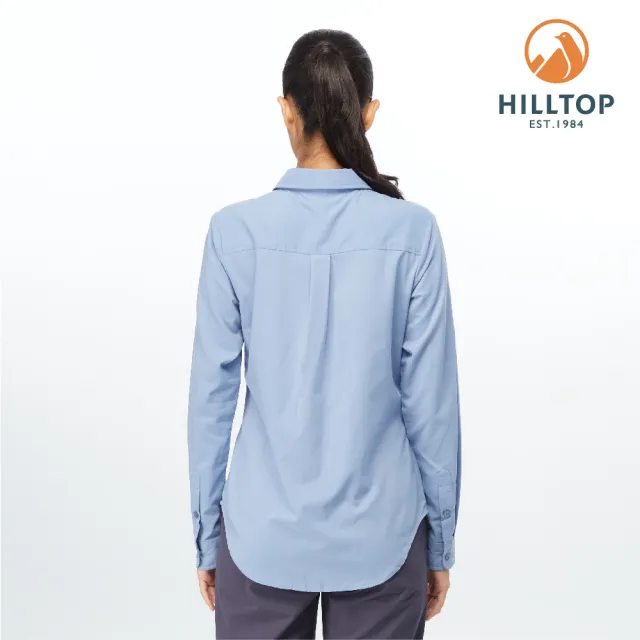 【Hilltop 山頂鳥】女款多口袋吸濕快乾抗UV彈性素色長袖襯衫 PS05XF75 藍