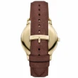 【EMPORIO ARMANI】亞曼尼 公司貨 Minimalist 復古簡約皮革腕錶/棕x香檳金框(AR11610)