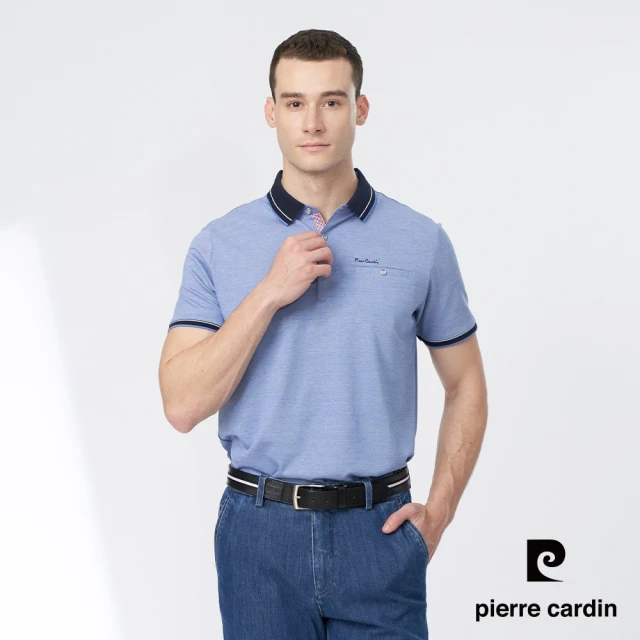 pierre cardin 皮爾卡登 商務休閒 男款 雙色交織短袖polo衫-藍色(5247271-35)