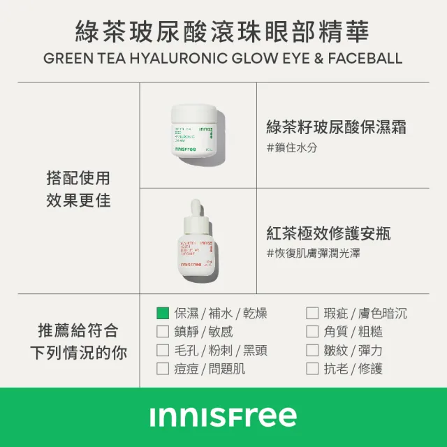 【INNISFREE】綠茶玻尿酸滾珠眼部精華 10ml(冰珠眼霜/保濕/改善泡泡眼)