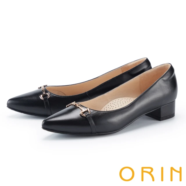 ORIN 水鑽造型釦真皮尖頭高跟鞋(裸色)好評推薦