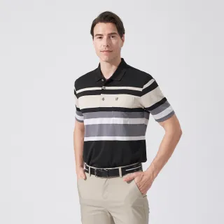 【pierre cardin 皮爾卡登】商務休閒 男款 TOP定位橫條短袖POLO衫-黑色(5247289-99)