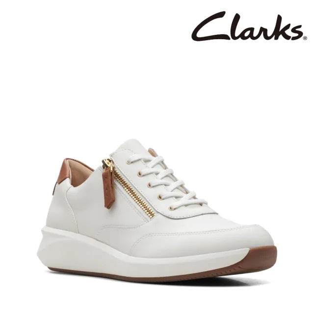 【Clarks】女鞋Un Rio Zip 微尖頭金屬側拉鏈休閒鞋 小白鞋(CLF67372C)