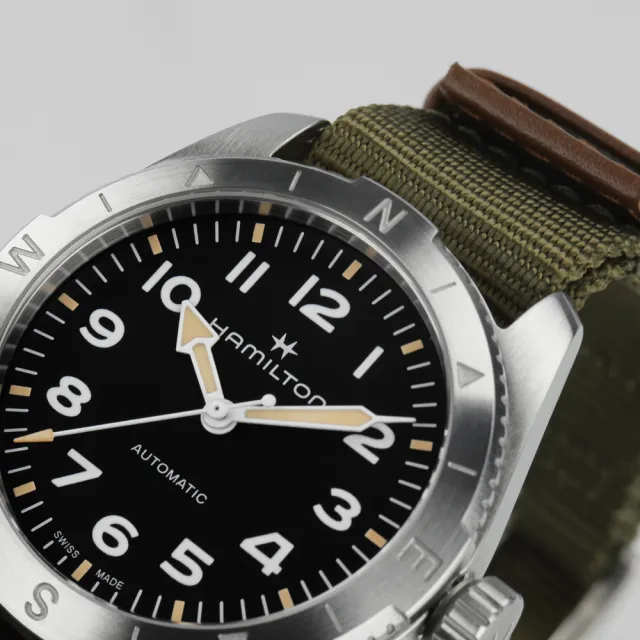 【HAMILTON 漢米爾頓】卡其陸戰遠征 Expedition 腕錶 37mm(自動上鍊 中性 NATO帶 H70225931)