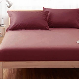 【LUST】素色簡約 酒紅 100%純棉、雙人加大6尺精梳棉床包/歐式枕套《不含被套》(台灣製造)