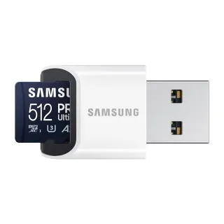 【SAMSUNG 三星】PRO Ultimate microSDXC UHS-I U3 A2 V30 512GB記憶卡 含高速讀卡機 公司貨(MB-MY512SB)