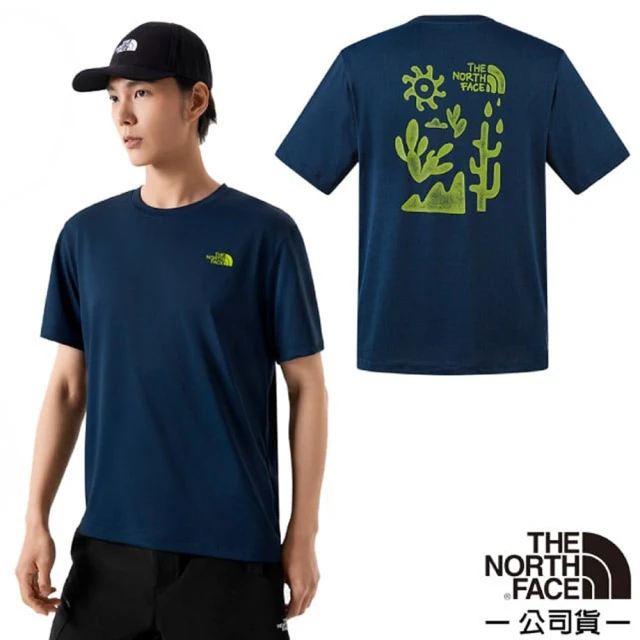 The North Face 男 FLASHDRY 吸濕透氣排汗短袖圓領T恤.休閒套頭衫(88GW-8K2 北面山巔藍)