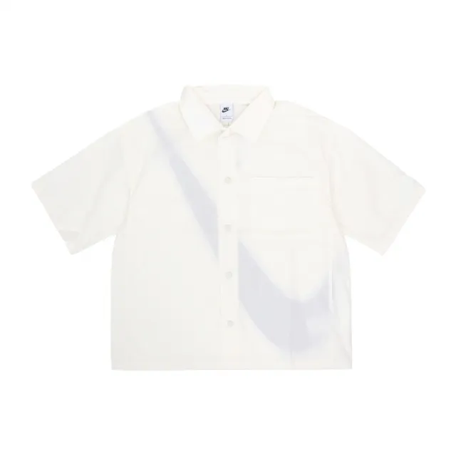 【NIKE 耐吉】短袖襯衫 Big Swoosh Shirts 男款 象牙白 藍 寬鬆 梭織 大勾勾 襯衫(FN3250-133)