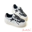 【amai】時尚拼色免綁帶輕量休閒鞋 小白鞋 運動鞋 厚底鞋 懶人鞋 大尺碼 GS13-7BK(黑色)