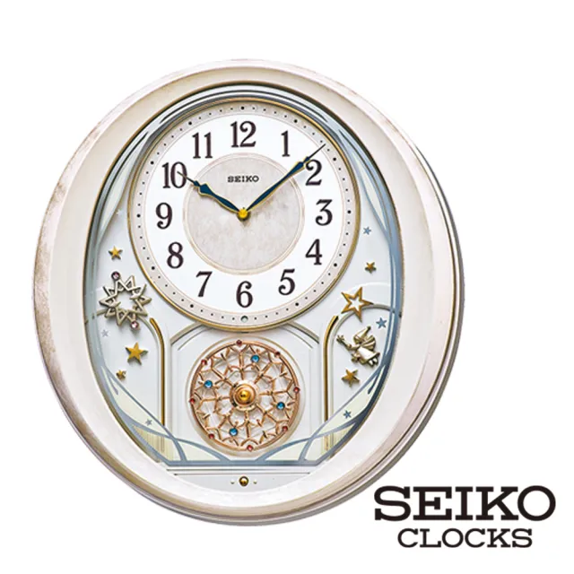 【SEIKO 精工】夢幻淡粉Hi-Fi音樂掛鐘 QXM370P(整點音樂報時 燈光感應 施華洛世奇水晶 SK048)