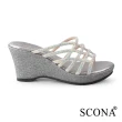 【SCONA 蘇格南】精緻鑽飾楔型涼拖鞋(銀色 31217-2)
