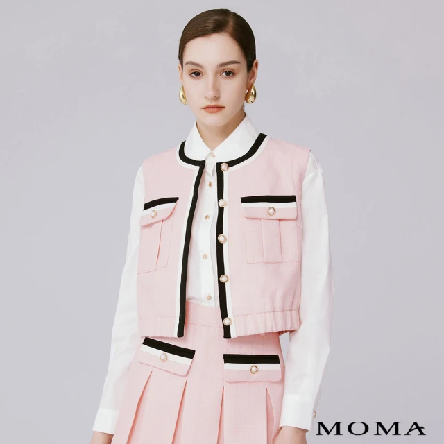 MOMA 石英粉撞色小香風背心(粉色)