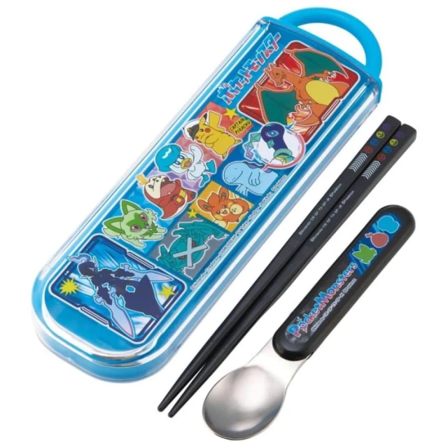 小禮堂 寶可夢 滑蓋三件式環保餐具組 - 藍黑色款(平輸品)
