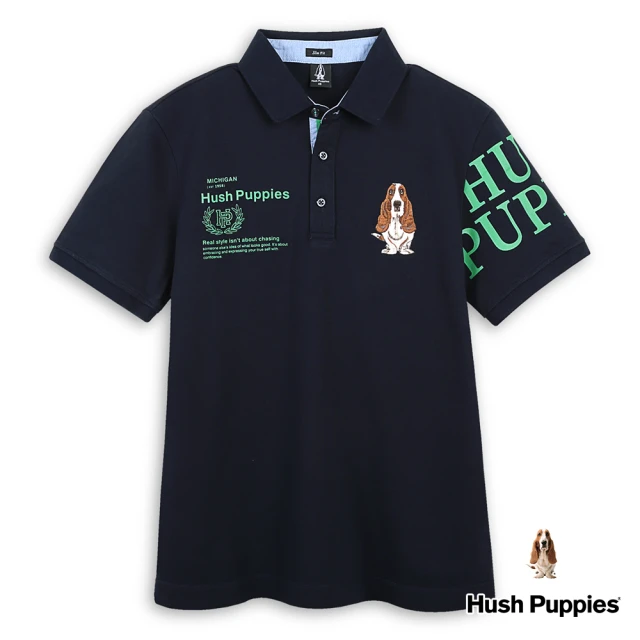 Hush Puppies 男裝 POLO衫 運動風品牌英文印花刺繡狗POLO衫(丈青 / 43101102)