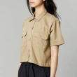 【Dickies】女款卡其色斜紋短版雙口袋經典工裝短袖襯衫｜DK012454KHK