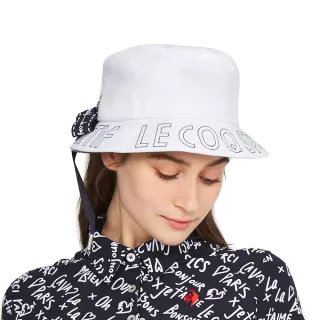 【LE COQ SPORTIF 公雞】高爾夫系列 女款白色帽沿刺繡時尚緞帶遮陽帽 QLT0J171