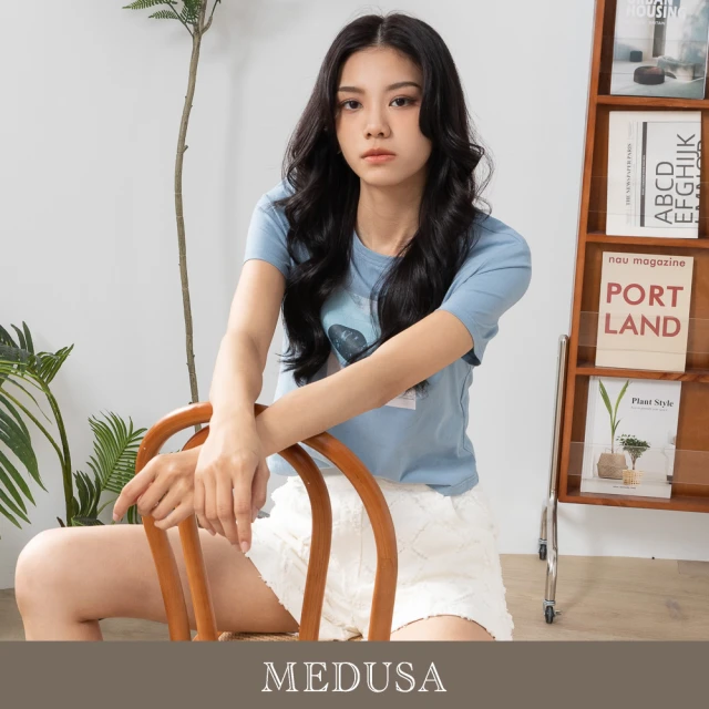 MEDUSA 曼度莎 現貨-天藍後背交叉鏤空短Tee（M-XL）｜女短袖T恤 女休閒上衣(305-51001)