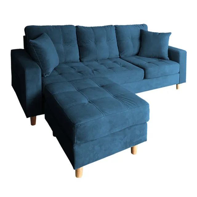 【Hampton 漢汀堡】韋森特L型沙發組-貓抓布-寶石藍(L型沙發/3人座/貓抓布/含腳凳/布沙發)