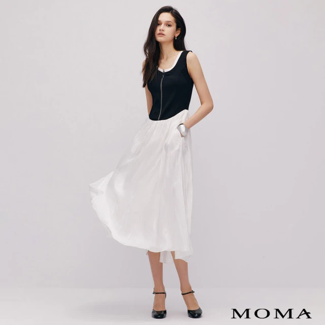 【MOMA】復古剪裁撞色洋裝(黑色)