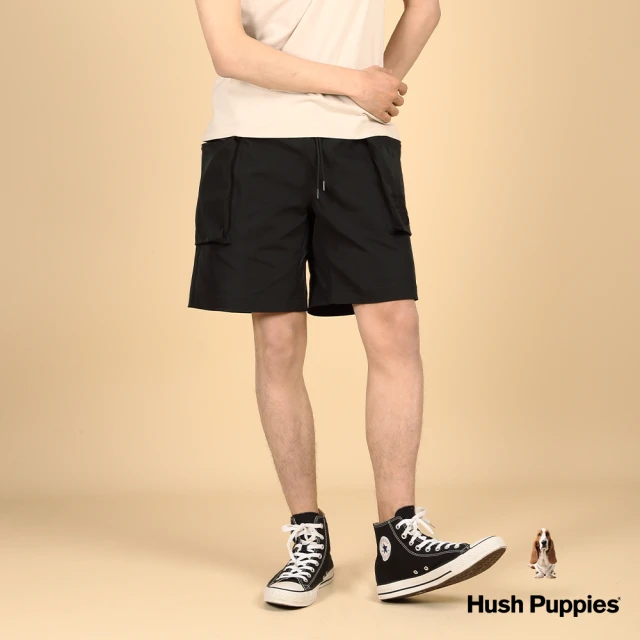 Hush Puppies 男裝 短褲 立體口袋抽繩漁夫帽狗工裝短褲(黑色 / 43122105)