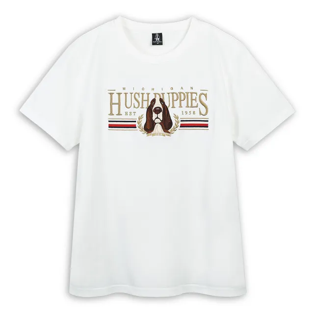 【Hush Puppies】男女裝 T恤 經典立體文字刺繡圖騰狗T恤(男女款任選)