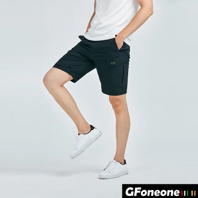 【GFoneone】男戶外防潑立體袋登山機能短褲-黑(男短褲)