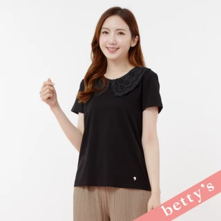 【betty’s 貝蒂思】可愛蕾絲雲朵桃領素色T-shirt(黑色)