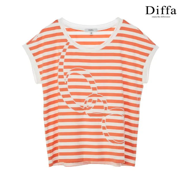 【Diffa】數字電繡條紋連袖針織衫-女