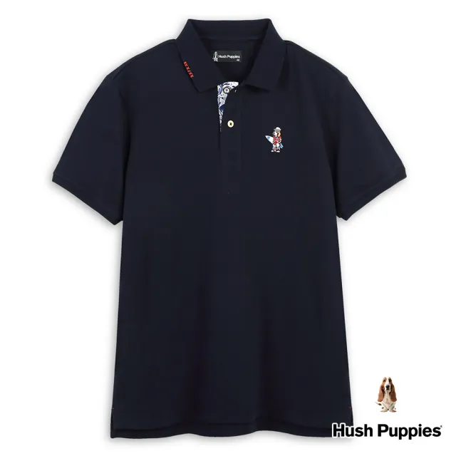 【Hush Puppies】男裝 POLO衫 趣味英文字印花度假衝浪狗寬版POLO衫(丈青 / 43101101)