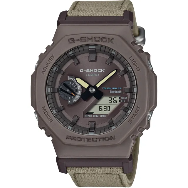 【CASIO 卡西歐】G-SHOCK 藍牙 太陽能 八角防護構造尼龍帶手錶-2色可選(GA-B2100CT-1A5/GA-B2100CT-5A/速)