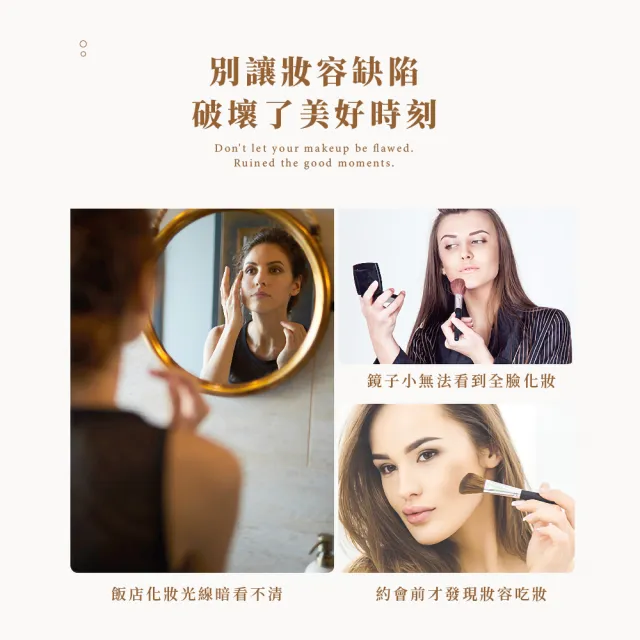 【輕盈出國必備】美肌旅行LED化妝鏡皮革包包鏡(無極調光 帶鏡子化妝包 帶燈化妝箱 補光燈 充電款)