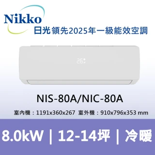 【NIKKO 日光】12-14坪頂級R32一級變頻冷暖型8.0KW分離式空調(NIS-80A/NIC-80A)
